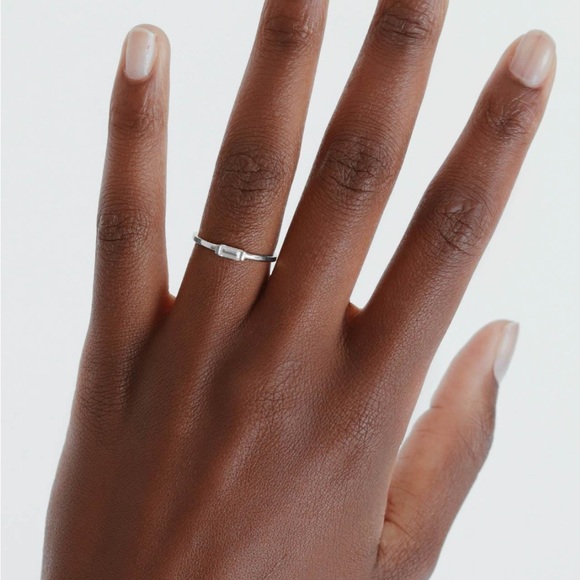 Minimalist Emerald Cut Gem Rectangle Sterling Silver Stacking Ring - Picture 14 of 15